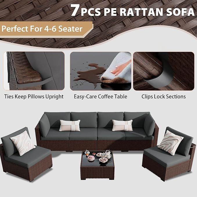 KIGOTY 7-Piece Patio Furniture Set, All-Weather PE Rattan Outdoor Sectional Sofa - Image 5