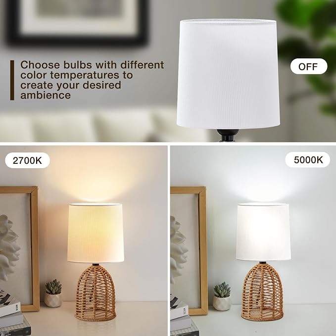 EJIAXIN Rattan Lamp Boho Lamps Set of 2-13.75" Mini Farmhouse Table Lamp Rustic - Image 5
