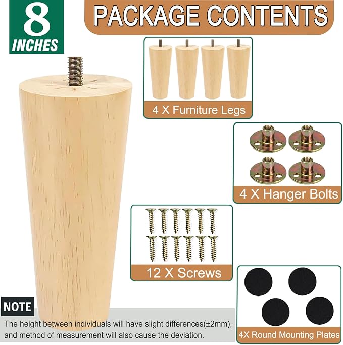 Yaliuliu 8 Inches Furniture Legs Round Solid Wood Sofa Legs Replacement Legs - Image 3