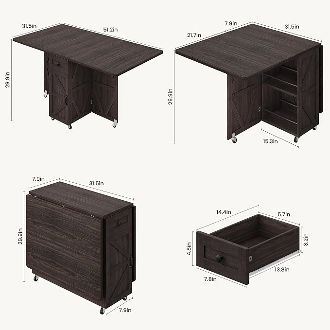 Jocoevol Space Saving Folding Dining Table, Farmhouse Foldable Dining Table - Image 2