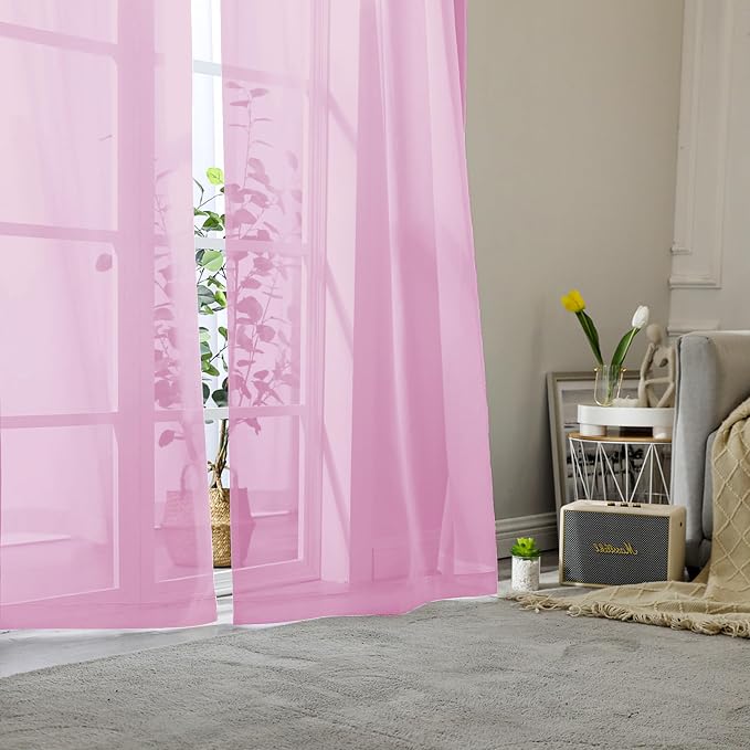 Light Pink Sheer Curtains 78 Inches Long 2 Panels Set, Soft Voile Light - Image 2