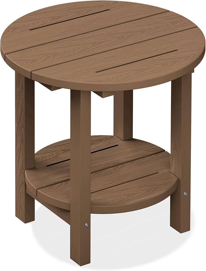 SERWALL Round Adirondack Side Table, 16.5" Double Outdoor Side Table, HDPE by SERWALL
