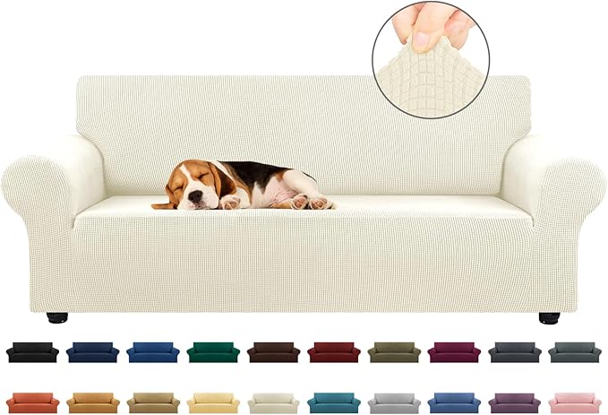 Stretch Couch Covers for Sofa, 3 Cushion Couch Slipcover, Elastic Bottom for by KEKUOU