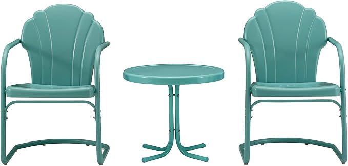 Crosley Furniture Tulip 3-Piece Outdoor Chair and Side Table Set, Retro Metal - Image 2