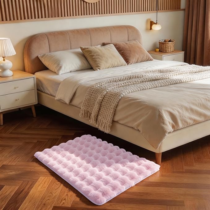 Pink Rabbit Plush Rug 2'x3', Fluffy Shaggy Area Rug - Image 2