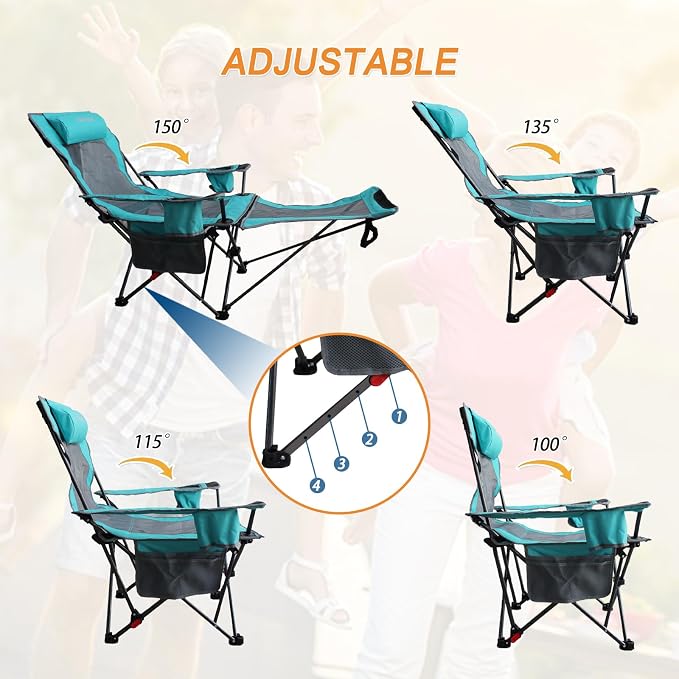 Reclining Camping Chair with Removable Footrest Lounge Chair with Headrest - Image 6