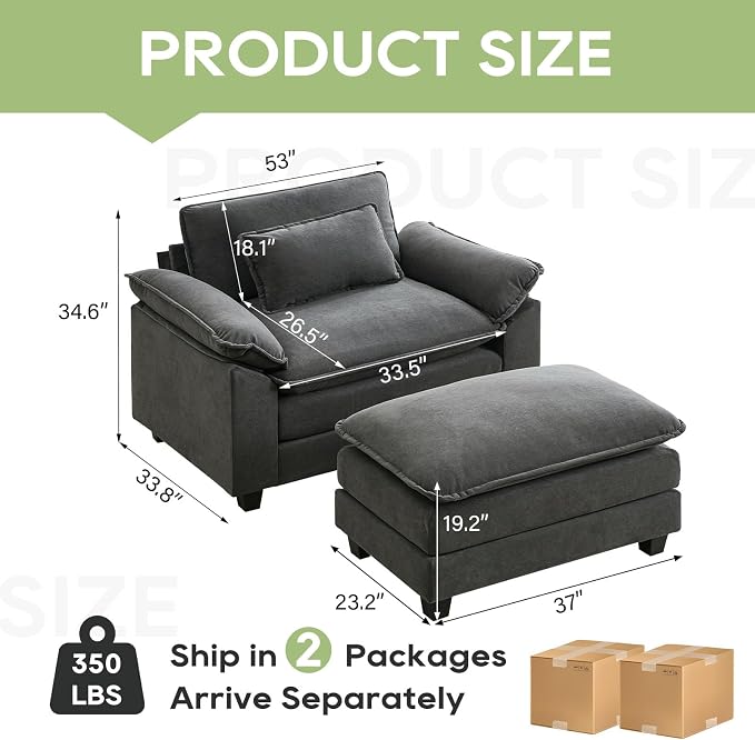 Oprisen 53" Modular Sectional Sofa, Comfy Cloud Couch Sectional Sofa - Image 2