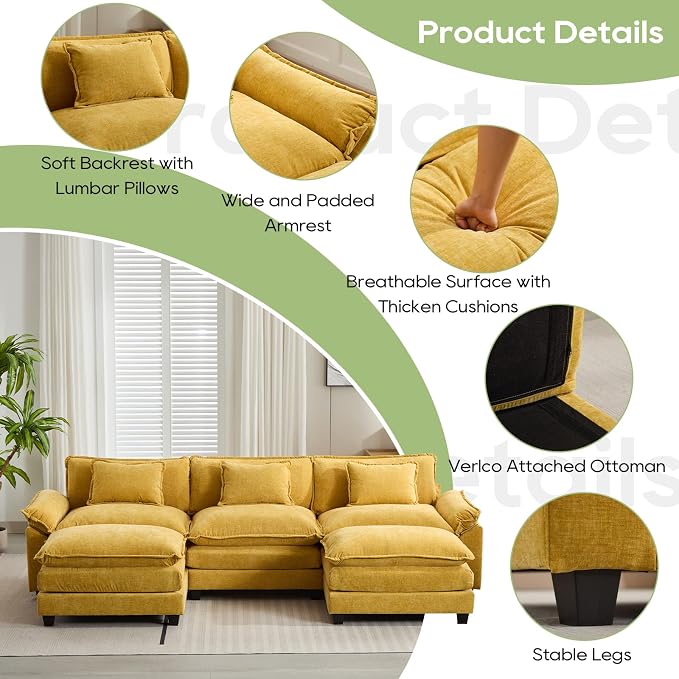 Oprisen 120" Modular Sectional Sofa, Comfy Cloud Couch Sectional Sofa - Image 6