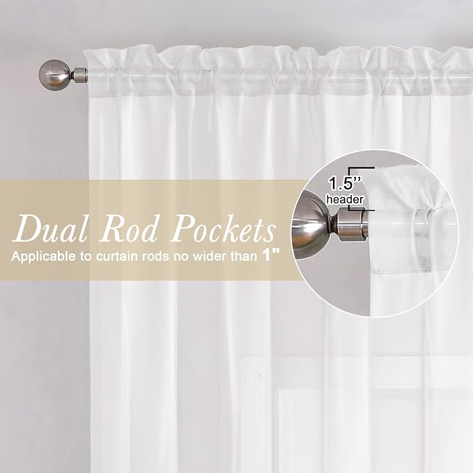 White Sheer Curtains 78 Inches Long 2 Panels Set, Soft Voile Light Filtering - Image 5