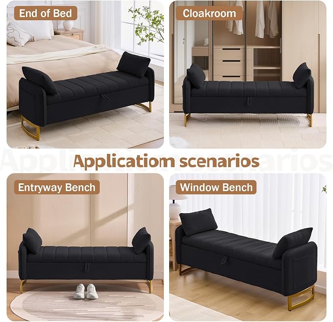 66" End of Bed Bench King Size, Teddy Boucle Storage Bench - Image 8