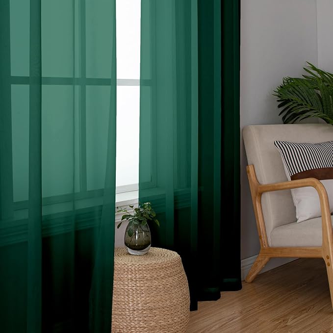 Hunter Green Sheer Curtains 84 Inches Long 2 Panels Set, Rod Pocket Window - Image 3