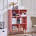 LEYAOYAO Cube Bookshelf 3 Tier Mid-Century Light Pink Modern Bookcase - Image 3
