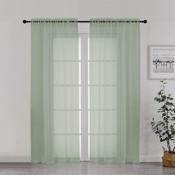 Chyhomenyc Sage Green Sheer Curtains 72 Inch Length 2 Panels, Light Filtering by Chyhomenyc