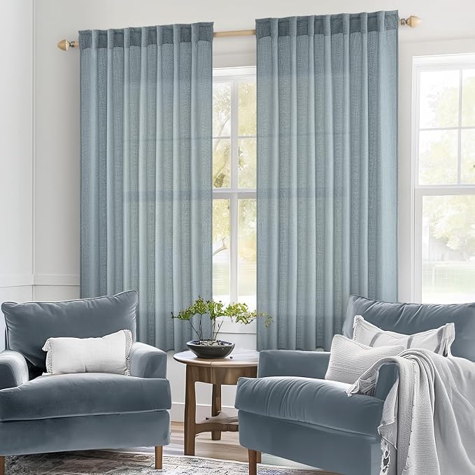 MIULEE Dusty Blue Short Linen Curtains 52x45 Inch Long 2 Panels - Image 2
