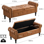 Storage Bench for Bedroom, Faux Leather 51" End of Bed Bench, Queen Size Bench - Image 2