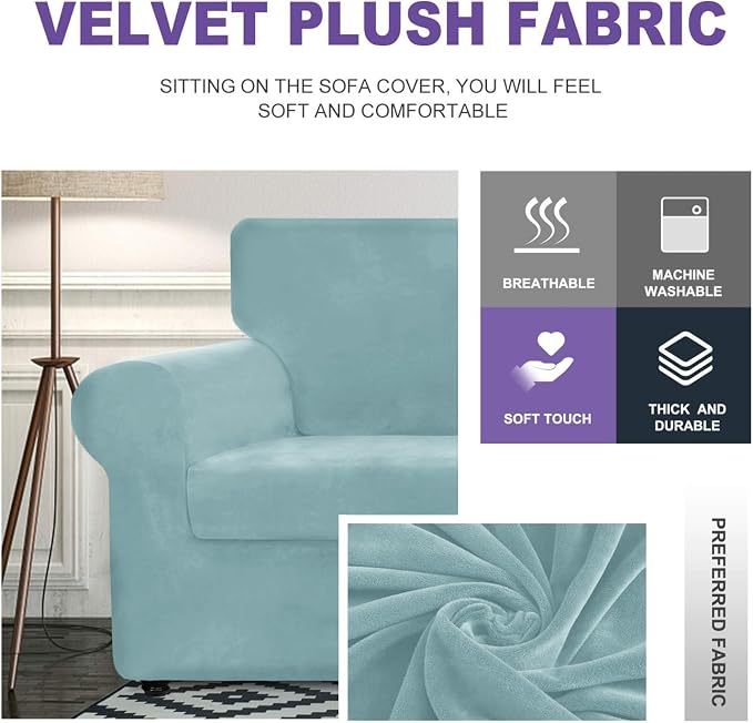 ZNSAYOTX Luxury Velvet Couch Cover 4 Piece Stretch Sofa Covers - Image 3