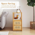 Tiita Rattan Nightstand Side Table, Bamboo Accent Bedside Tables, Glass Coffee - Image 6