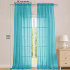 Turquoise Sheer Curtains 120 Inches Long 2 Panels Set, Airy Lightweight Sheer - Image 2