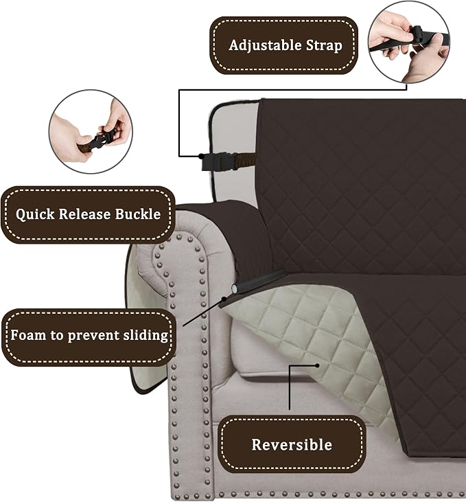 Easy-Going Reversible Couch Cover, Chair 30 in, Chocolate/Beige | Machine - Image 3