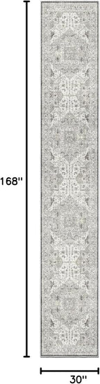 Madane Hallway Runner Rug 2'6''x14' Kitchen Runners Vintage, Ivory/Brown | Long - Image 2