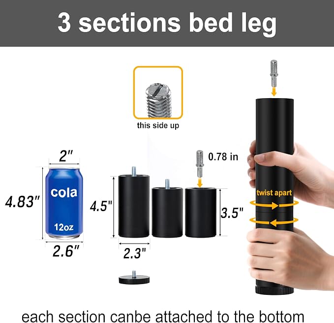 Adjustable Bed Legs for Adjustable Bed Base Frame, Screw in Bed Feet - Image 3