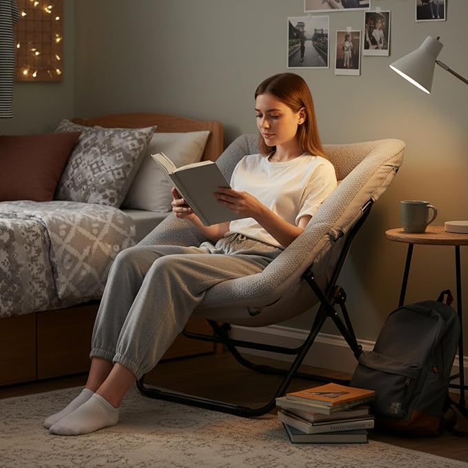 Tiita Comfy Saucer Chair, Soft Faux Fur Oversized Folding Accent Chair - Image 2