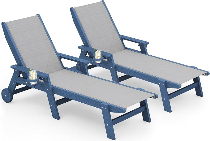 SERWALL Textilene Patio Chaise Lounge Chair Set of 2, 5 Positions Outdoor by SERWALL