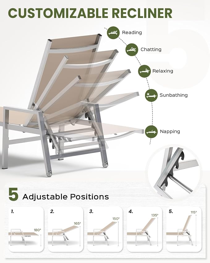 Patio Chaise Lounge Chair Outdoor Set of 2 - Image 4