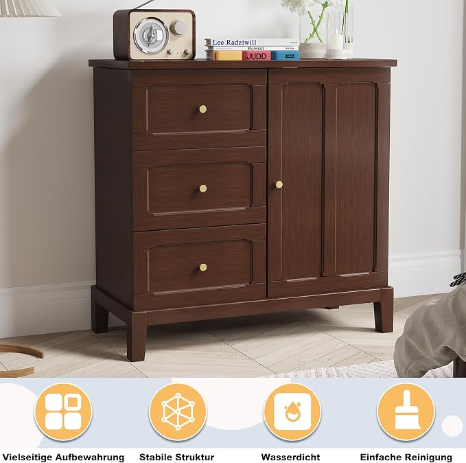 HLR Accent Cabinet with 3 Drawers and Door, Wooden Storage Cabinet with Shelves - Image 5