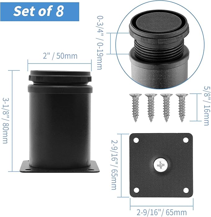 3 Inch Metal Furniture Legs Stainless Steel Adjustable Legs Black Metal Legs - Image 5