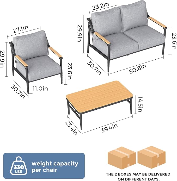 Jocoevol 4 Pieces Outdoor Sofa Conversation Set, 4 Seats Couch Set - Image 9