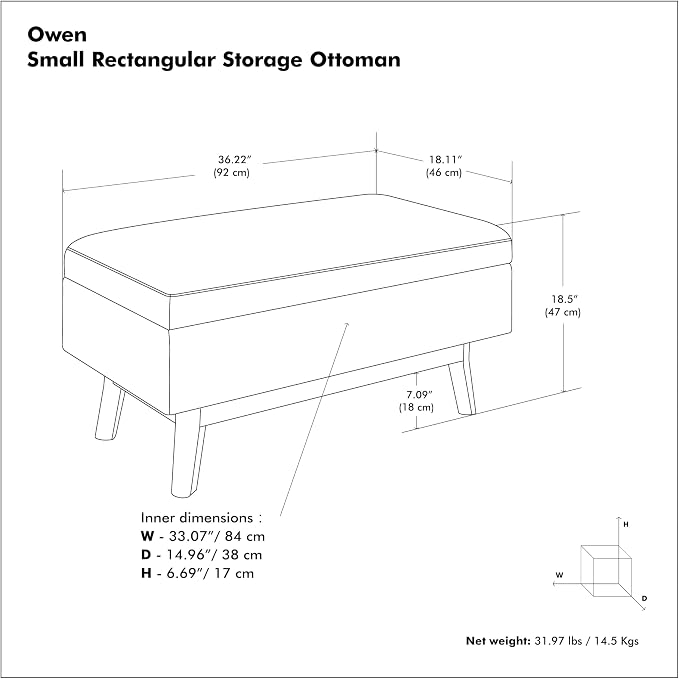 SIMPLIHOME Owen Small Rectangular Storage Ottoman - Image 14