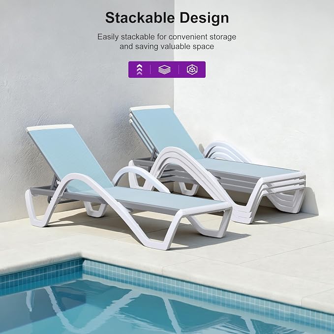 PURPLE LEAF Patio Chaise Lounge Chair Set Outside Aluminum Plastic Stackable - Image 5