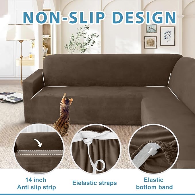 HDCAXKJ Corner Sectional Couch Covers Velvet Stretch L Shape Sofa Cover Soft - Image 4