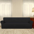 PureFit Stretch Couch Covers for Sofa 4 Seater Slipcovers Black | 1-Piece Sofa - Image 2