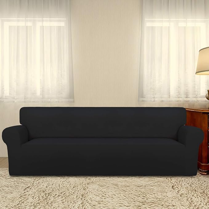 PureFit Stretch Couch Covers for Sofa 4 Seater Slipcovers Black | 1-Piece Sofa - Image 2