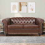 Mid-Century 2 Seater Sofa, Faux Leather Loveseat - Image 3