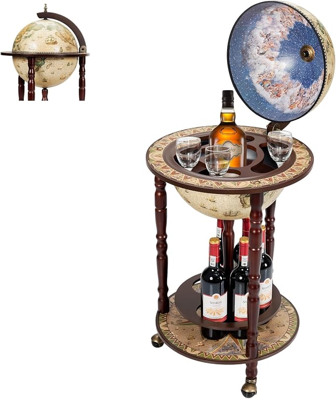 MEDIMALL Wood Globe Bar Liquor Cabinet, 16th Century Italian Replica Bar Stand by MEDIMALL