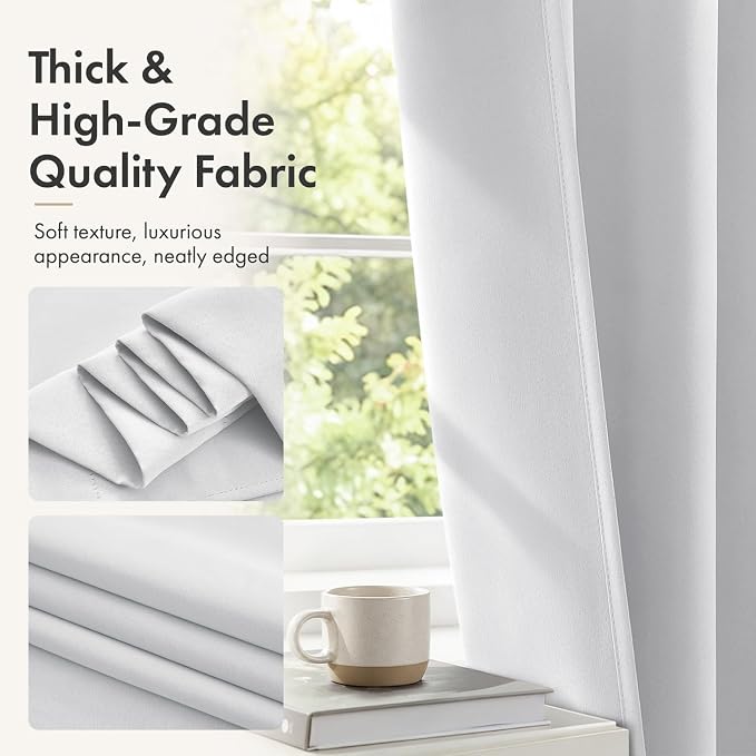 MIULEE 4 Panels Set Greyish White Blackout Curtains 63 Inch Length Bedroom | - Image 6