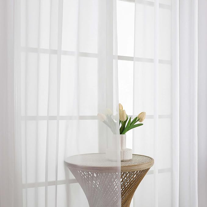 White Sheer Curtains 120 Inches Long 2 Panels Set, 59 Inch Extra Wide Soft Airy - Image 3