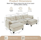 Amsleekey Modular Sectional Sofa, 111.5" U-Shaped Corduroy Comfy Sectional - Image 2
