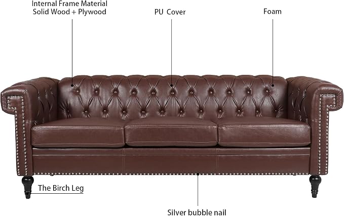 GDFStudio 84" Chesterfield Tufted Sofa Couch - Image 3