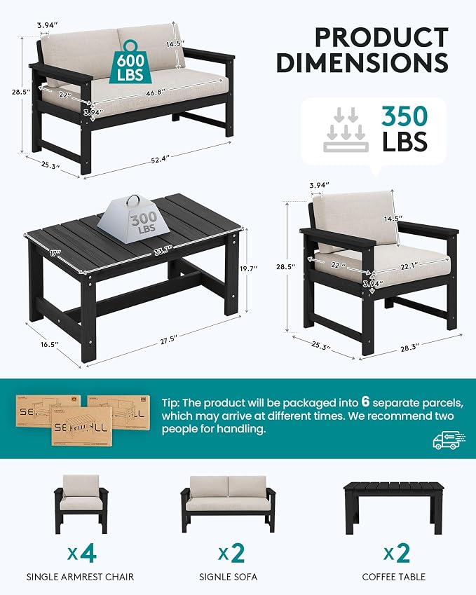 SERWALL 8 Pieces HDPE Outdoor Conversation Sofa Set - Image 5