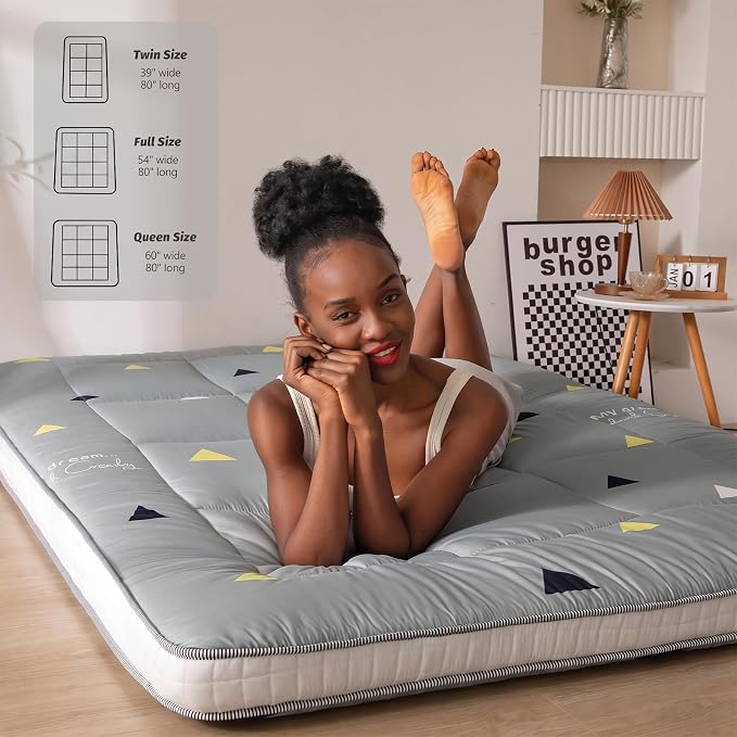 MAXYOYO Grey Triangle Futon Mattress, Padded Japanese Floor Mattress Quilted - Image 6