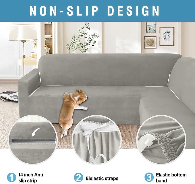 HDCAXKJ Corner Sectional Couch Covers Velvet Stretch L Shape Sofa Cover Soft - Image 5