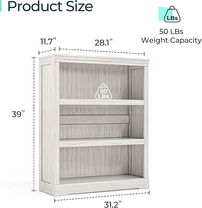 LINSY HOME 3-Tier Bookcase, Small Bookshelf Wood Display Storage Shelves - Image 3