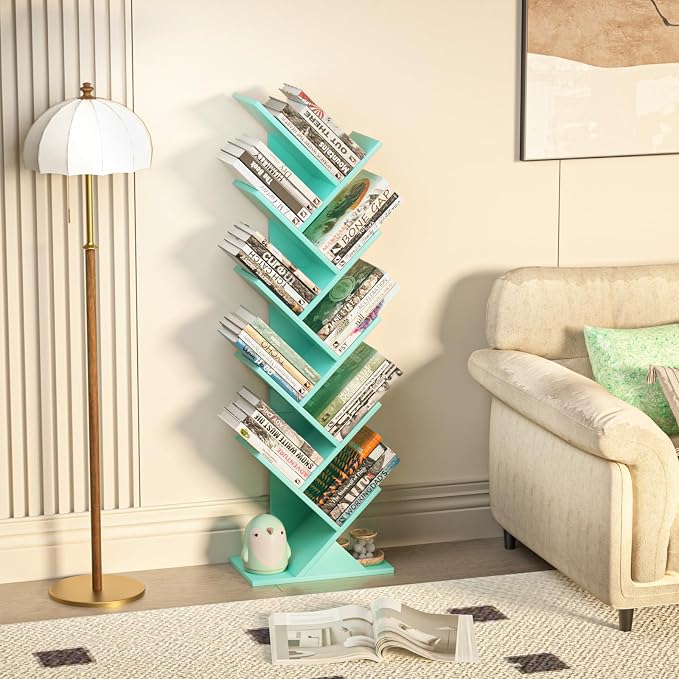 SHEEPAM 10 Tier Tree Book Shelf, Floor Standing Wood Bookshelf - Image 4