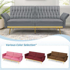70” Velvet Futon Sofa Bed with 2 Pillows and Adjustable Armrests, Convertible - Image 7