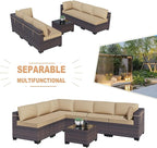 Kullavik 7 Pieces Outdoor Patio Furniture Set, Sectional Rattan Sofa Set Brown - Image 7