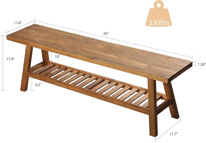 HOKYHOKY Reclaimed Solid Wood Bench-55 Inches Farmhouse Entryway Bench - Image 2